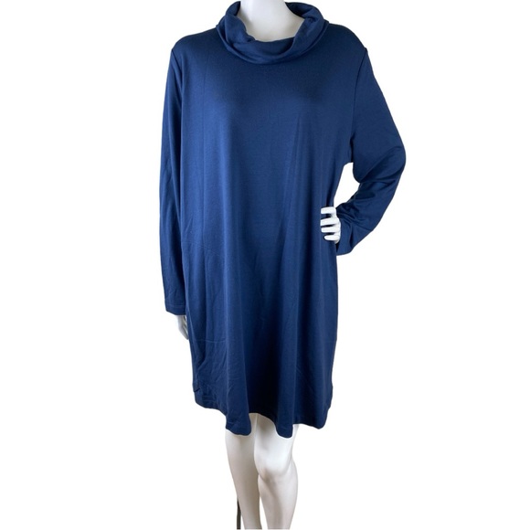 NWOT Purejill Luxe Tencel Cowl Neck Jersey Dress Blue Long Sleeve Pockets XL - Picture 6 of 17